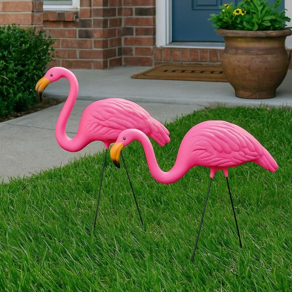 Pink Flamingos Yard Decorations - 2 Pack Extra Large 24" Tall Plastic Flamingo S - Picture 2 of 7